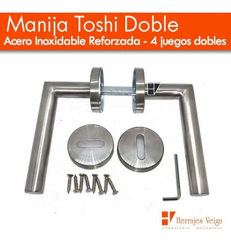 Imagen 4 de 8 de Manija Puerta Acero Inox Toshi Doble Reforza Picaporte Combo