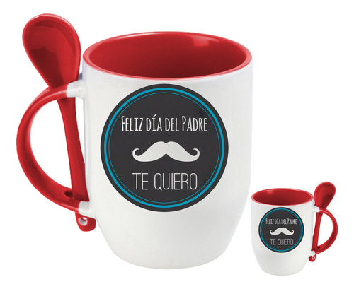 Taza Con Cuchara Feliz Día Del Padre Te Quiero Regalo 320 Ml Rojo Te Quiero