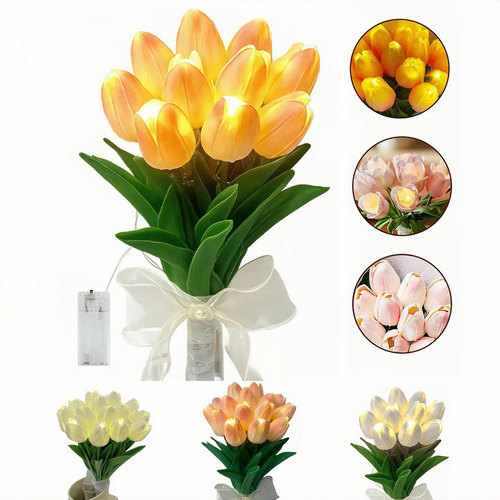 Lámpara Led De Luz Nocturna 10 Flores Simulación Tulipanes