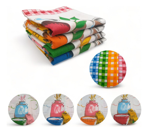 Set De 4 Paño De Cocina Color Variados Tarros