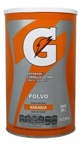 Gatorade En Polvo Sabor Naranja 2.38kg Rinde 34 L