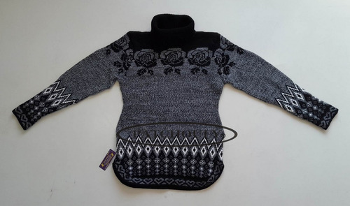 Imagen 2 de 3 de Sweater Pullover Lana Alpaca Andino Flores Ceñido S Small