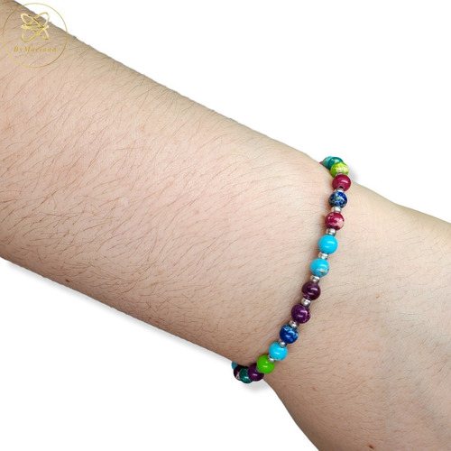 Imagen 6 de 8 de Pulsera Plata Piedras Chicas Multicolores