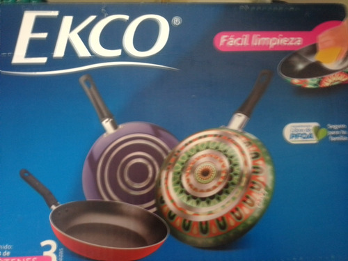 Set De 3 Sartenes Ekco, De Aluminio. Fácil De Limpiar