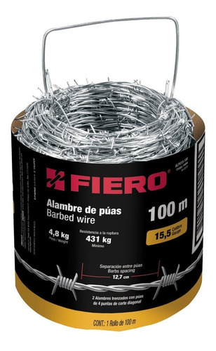 Alambre De Puas Acero Al Carbono Rollo 100 Mts Fiero Truper