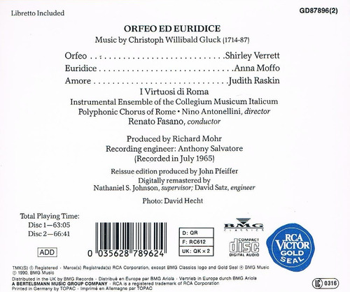 Gluck - Orfeo Ed Euridice - Verrett & Moffo - Fasano - 2 Cds