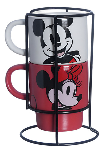 Kit Xícaras Empilháveis Mickey Mouse E Minnie Mouse Disney Cor Branco