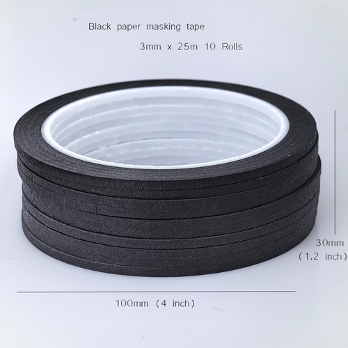 Cinta Adhesiva De Papel Cinta Masking Negra 3mm X 10 Rollos