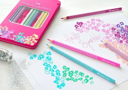 12 Lápices De Colores Sparkle+estuche Metálico Faber Castell