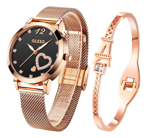 Olevs Juego De Regalos De Reloj Para Mujer Con Pulsera, Oro 