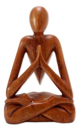 Novica Escultura De Madera Hecha A Mano Lotus Meditación Yog