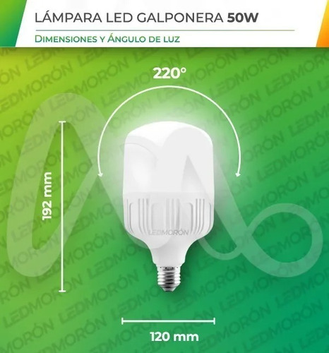 Imagen 4 de 8 de Lampara Led Alta Potencia 50w E27 Luz Fria Galponera Oferta