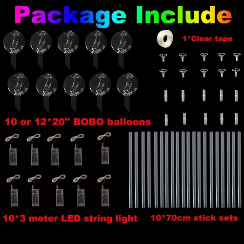 Paquete de 10 Globos LED, Globos de Luz Transparente con Palos + Bomba de  Aire, Globos Bob Phyooest Phyooest