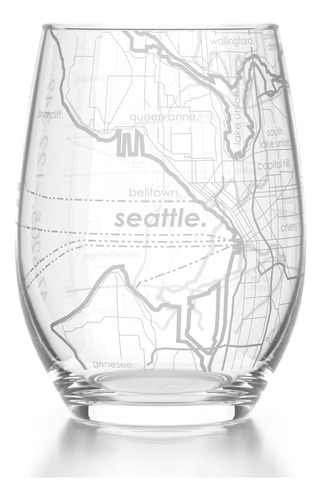 Bien Contado Mapa Grabado De Seattle Washington Copa De Vino