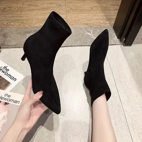 Botines Elásticos De Tacón Alto Y Punta Puntiaguda Para Muje