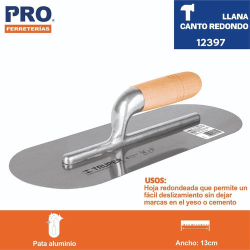Imagen 2 de 5 de Llana Mango Madera Canto Redondo 4 Remaches 14' Truper 12397