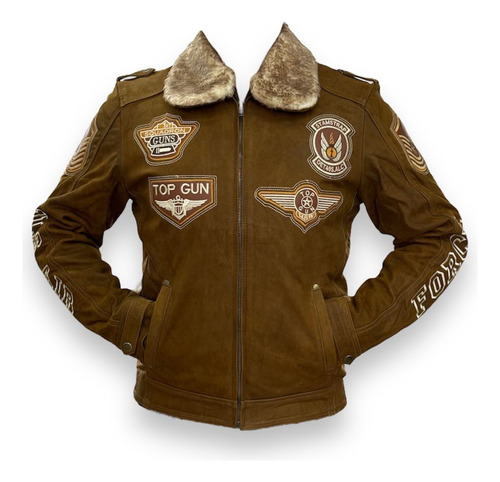 Chamarra Modelo Top Gun Nobuck, 100% Piel De Origen Natural.