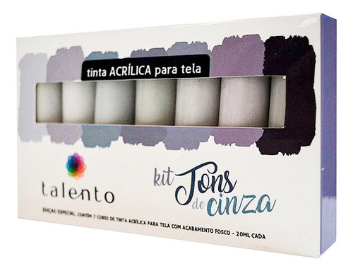 Kit Tinta Acrílica Talento Tons De Cinza Com 7 Cores 20 Ml