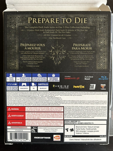 Dark Souls Trilogy Ps4 Steelbook Edition (Usado)