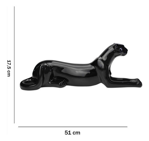 Escultura Decorativa Onça Deitada Preta 17,5x51x13 Cm