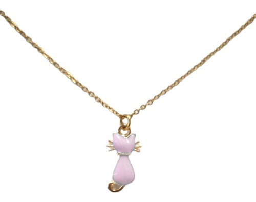 Lindo Collar Gato 3d Rosa - Chapa De Oro Acero Inoxidable