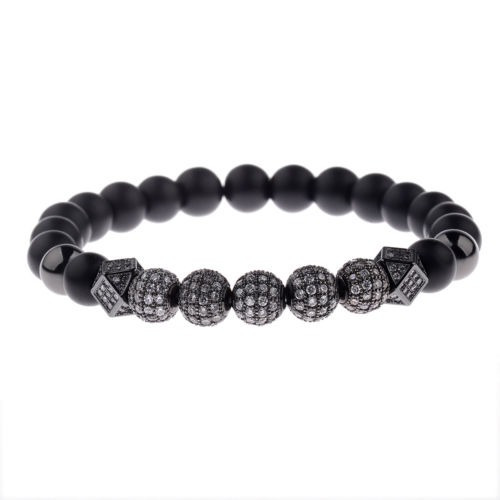 Bolas De Lujo Negro 8mm Abalorios Mates Cz Zircon Pulseras J