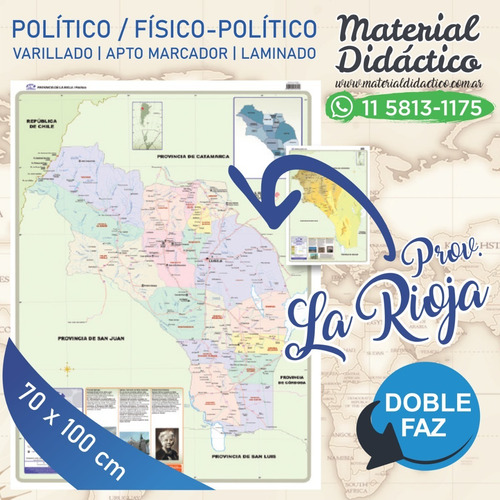 Mapa Mural Prov La Rioja - Político/físico (doble Faz)