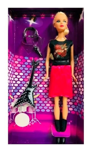 Muñeca Kiara Rockstar Guitarra Micrófono Auriculares Rockera