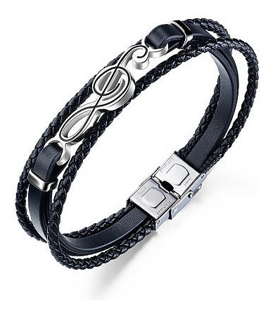 Brazalete Cuero Nota Musical, Acero