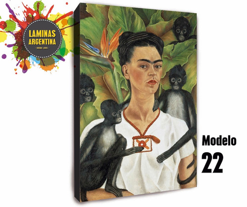 Frida Kahlo Con Monos - Lamina Sobre Bastidor Para Colgar