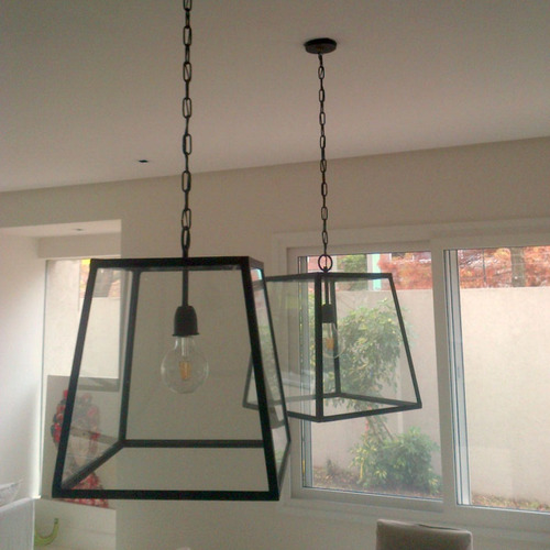 Farol Colgante Trapecio En Hierro Ancho 40 Cm