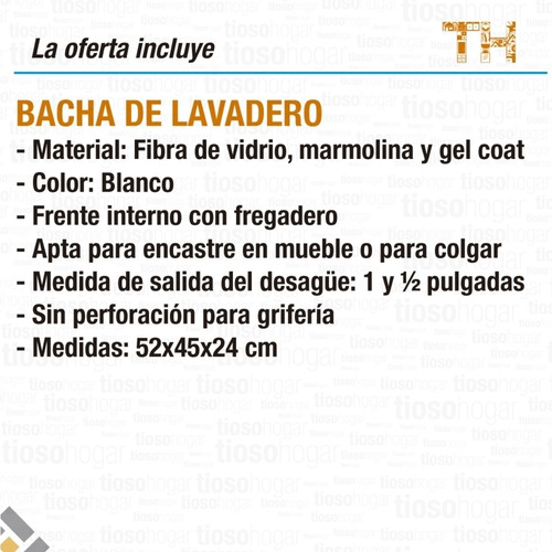 Imagen 5 de 10 de Pileta De Lavadero 52 X 45 De Fibra De Vidrio Marmolina Base