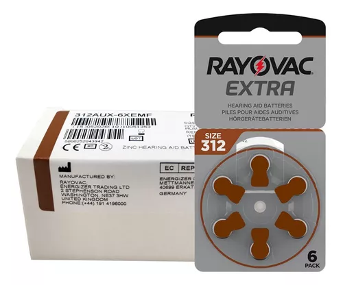 Pila Rayovac Extra 312 botón pack de 6 unidades