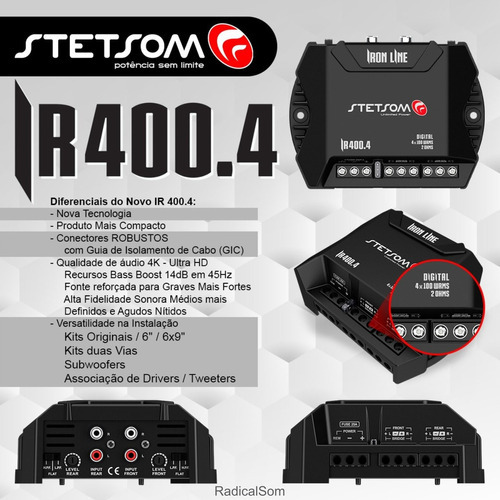 Modulo De Potencia Iron Line 400.4 Rms 2ohms 4 Canais Stetsom Cor Preto
