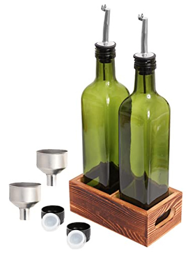Set De Botellas De Aceite Y Vinagre De Vidrio Verde De 17 Oz