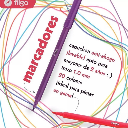 Imagen 4 de 5 de Marcador Escolar Filgo Pinto 2210 Largo X20 Colores Al Agua