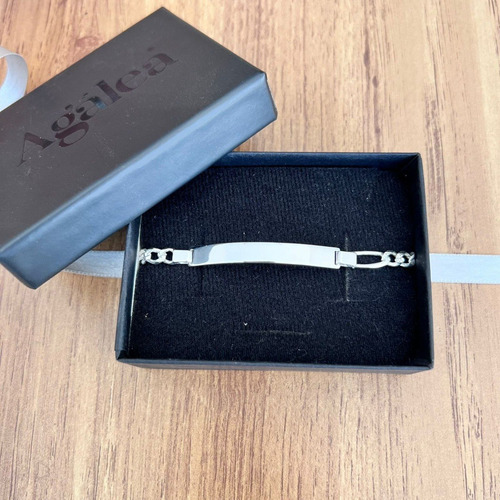 Imagen 8 de 10 de Esclava Pulsera Figaro Plata 925 Placa Lisa Hombre Agálea