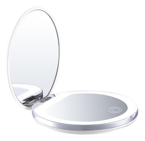 Espejo De Maquillaje Compacto Usb Con Luz, 2 Aumentos Pequeñ