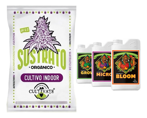 Sustrato Cultivate Indoor 80lts Base Advanced Nutrient 500ml