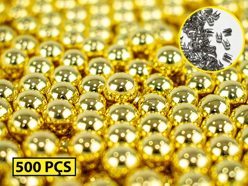 500 Perolas Douradas 8mm + Rebite Pregar Balancim Ou Alicate
