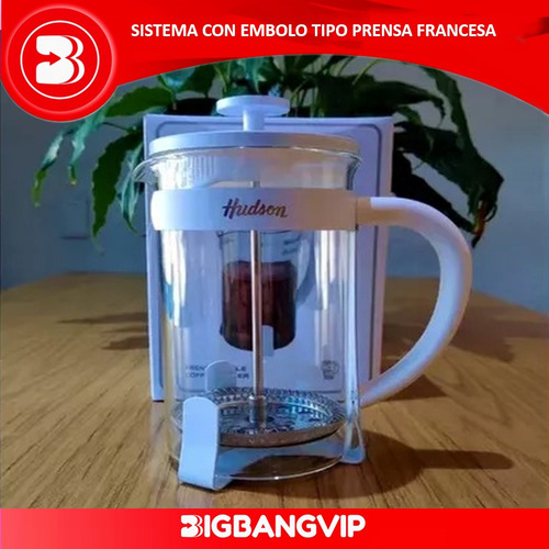 Cafetera Embolo 600 Ml Tipo Francesa Vidrio Blanca Hudson