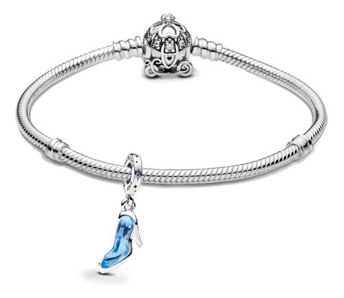 Pulsera Broche Carroza Cenicienta Charm Zapatilla Plata S925