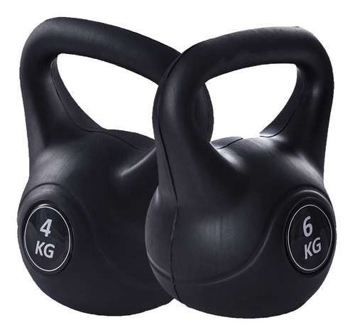 Kit 2 Pesos Kettlebell Para Treino Funcional 4kg E 6kg Preto