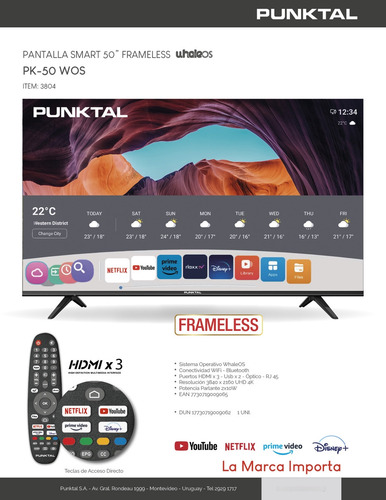 Smart Tv 50 Punktal Wos Pantalla 4k Frameless