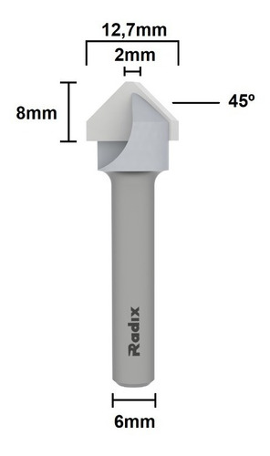 02 Fresas Acm 90 Graus Chanfro Dobra Haste 6mm Radix