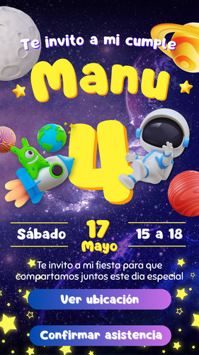Tarjeta De Invitacion Digital Interactiva Astronauta Azul