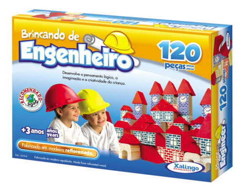 Brinquedo Educativo Blocos De Montar 120 Peças Madeira