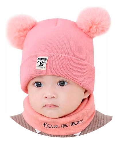 Gorro Con Pompones + Cuello Para Bebe Invierno Hw-053