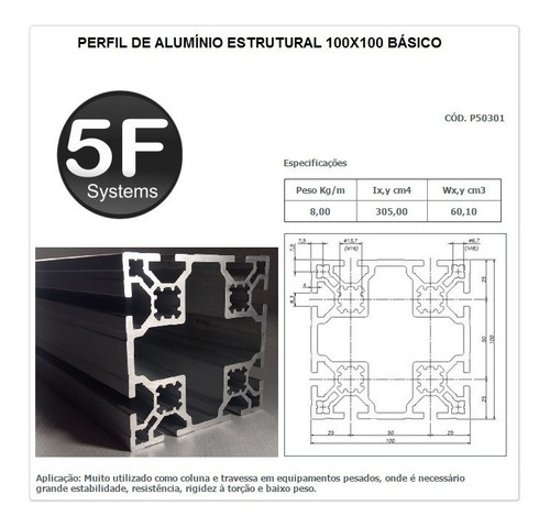 Imagem 2 de 3 de Perfil De Aluminio Estrutural 100x100 Basico
