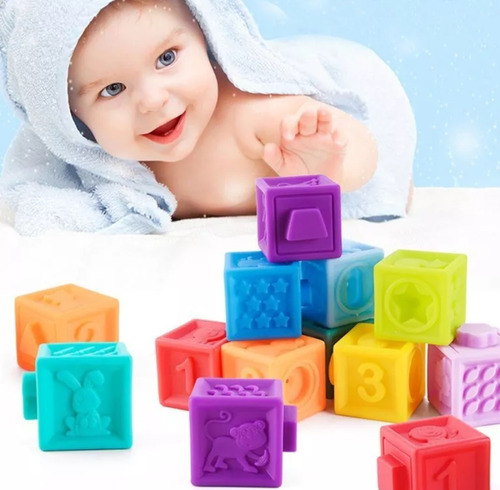 Set 10 Cubos Blandos Ducha Bebé Baño Juego Formas Colores